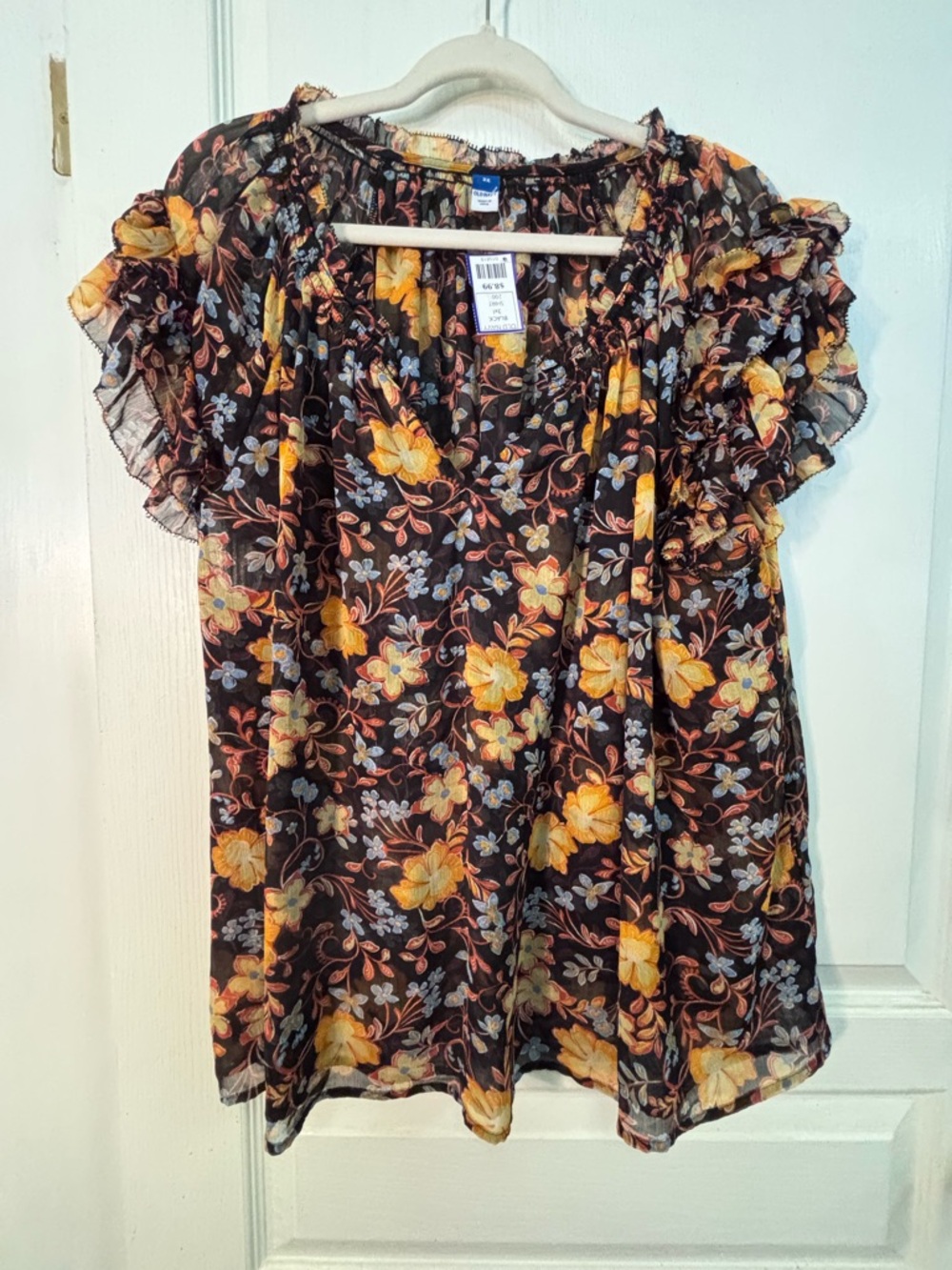Old Navy Black Floral Ruffle Sleeve Blouse